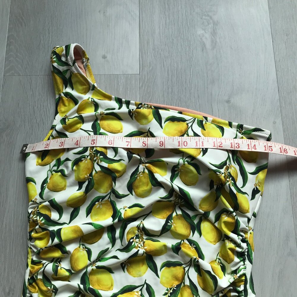 J CREW WOMENS SWIMSUIT LIMONCELLO YELLOW LEMONS GRAPHIC ONE SHOULDER WOMENS 10 - Picture 5 of 10
